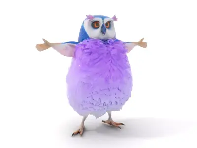 Purple Fluffy Owl model pack Low-poly 3D model