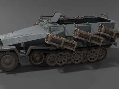 SdKfz Wurfrahmen 251 Half-track multiple rocket launcher Low-poly 3D model