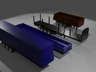 A set of trailers for trucks Low-poly 3D model