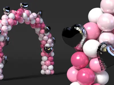 Wedding Balloon Arch with Silver Hearts 3D model