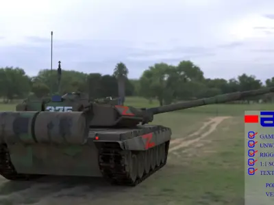 Weathered Wagner PMC Camouflaged T90A Tank with Red Z Marking Low-poly 3D model