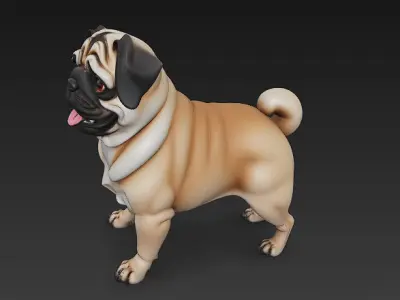 Pug Dog Realistic 3D Model Basic - Low Poly Realistic Low-poly 3D model