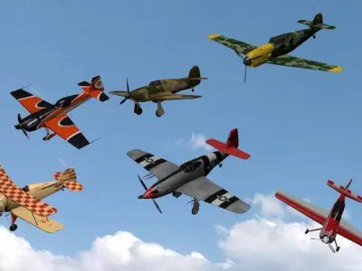 6 Stunt Planes and WW2 Bomber Pack Low-poly 3D model