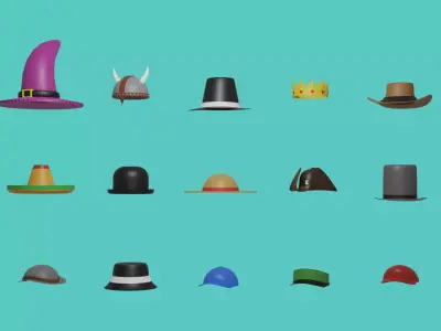 Low Poly Hats Collection - 3D Asset Low-poly 3D model