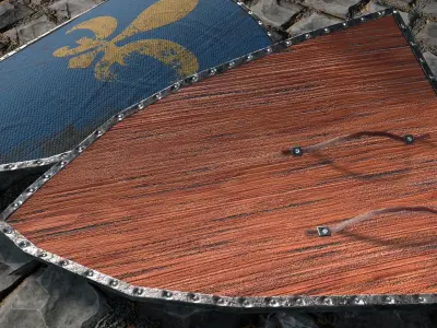 Medieval round shield with coat of arms Low-poly 3D model