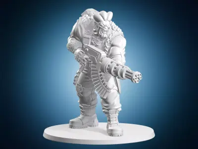 Orc Commando With Gatling Gun Sci Fi Fantasy Miniature 3D print model