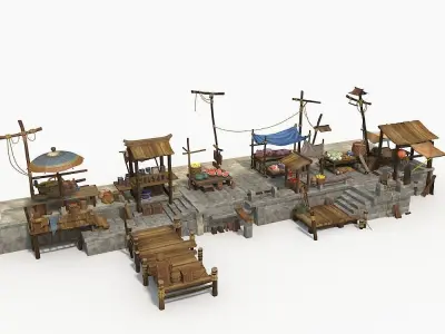 Marketplace market with tables and chairs 3D model