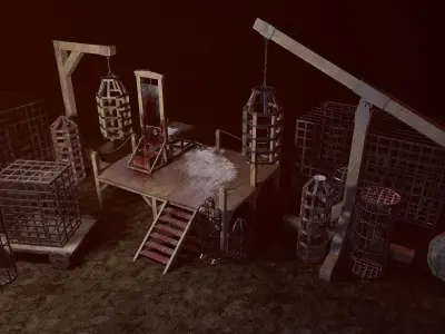 Inqusition guillotine with blood 3D Model Collection