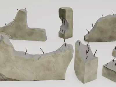 Lowpoly Ruin Walls Package For game Low-poly 3D model