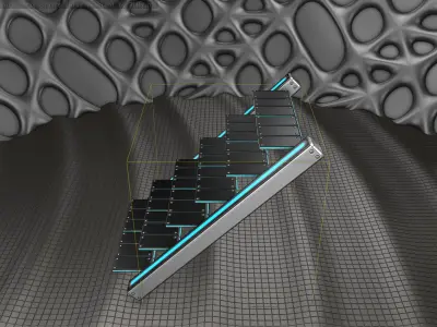 Sci-Fi Stairs - 15 - Silver Blue Neon Light Version Low-poly 3D model