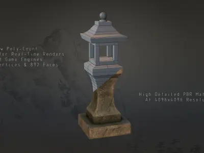 4 Japanese Shinto Stone Lanterns-Toro Lantern PBR-4 versions Low-poly 3D model