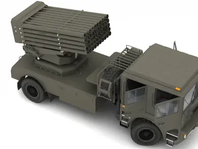 BM-21 military truck with missile 3D model