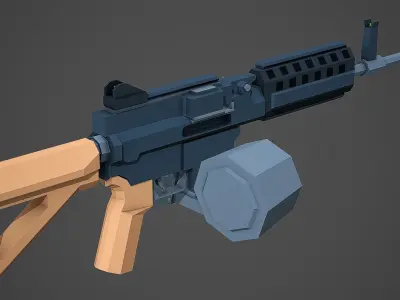 Stylized AWS Machine Gun Low Poly Mobile Ready Low-poly 3D model