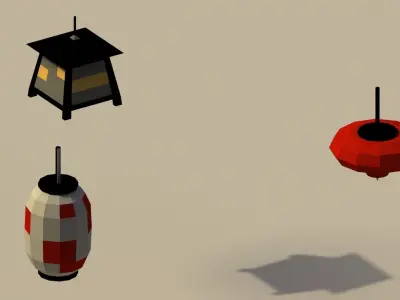 Low Poly Japanese Lanterns Low-poly 3D model