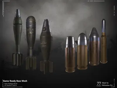 77 3D Model cartridge and Mortar WW12 Base Mesh -VOL 03 Low-poly 3D model