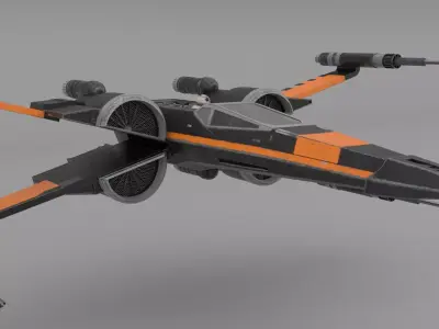 Star Wars Black T70 X Wing Starfighter and BB8 rigged 3D model