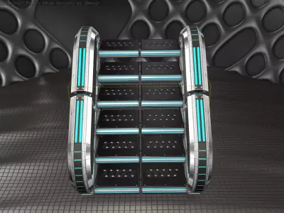Sci-Fi Stairs - 29- Silver Blue Neon Light Version Low-poly 3D model