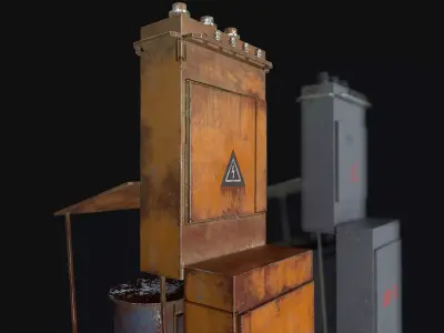 Fuseboxes three rusty metal poles Free low-poly 3D model