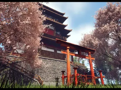 Modular Asian Castle Low-poly 3D model