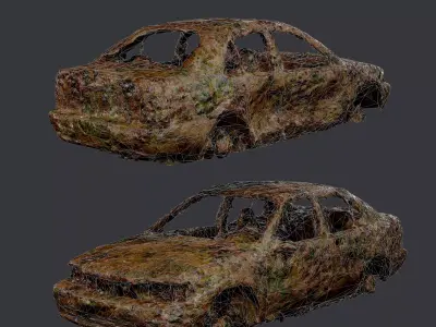 Apocalyptic Damaged Destroyed Vehicle Car Game Ready 08 Low-poly 3D model