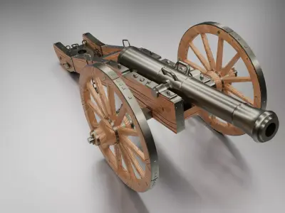 Old Medieval Artillery Cannon Low-poly 3D model
