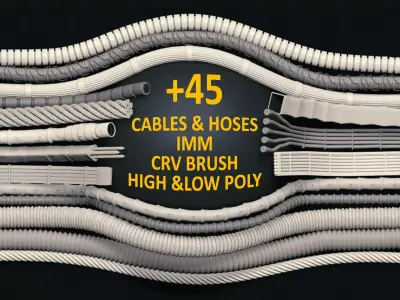 48 IMM CABLES and HOSES FOR ZBRUSH HIGH and LOW POLY Low-poly 3D model