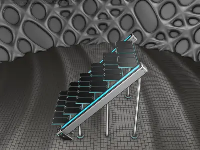 Sci-Fi Stairs - 16- Silver Blue Neon Light Version Low-poly 3D model