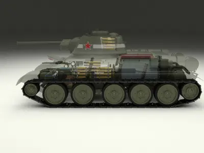 T-34-76 85 w Engine Bay and Interior 3D model