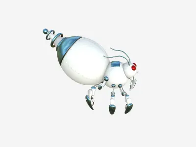 Cute Robot E06 White Blue - SciFi Character Design Low-poly 3D model