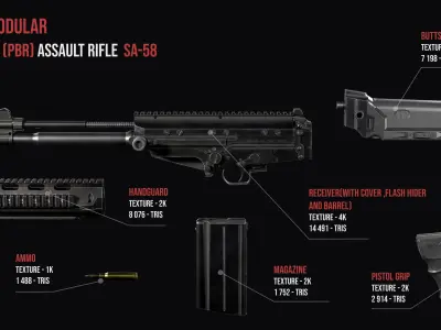 Modular assault rifle DS Arms SA 58 FAL Low-poly 3D model