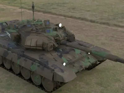 Weathered Camouflaged T90A Main Battle Tank 3D Model 3D model