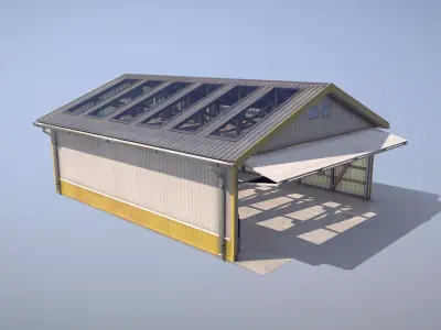 Airfield Hangar 12m Vr2 YELLOW Low-poly 3D model