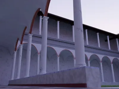Cloister courtyard with columns and grass 3D model