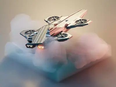 Avengers Helicarrier 3D model render in blender low poly  Low-poly 3D model
