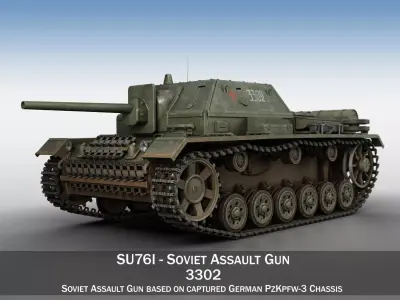 SU-76i - Soviet Assault gun - 3302 3D model