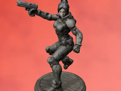 Cyber Tactical Female Warrior Dynamic Pose Action Figure STL 3D print model