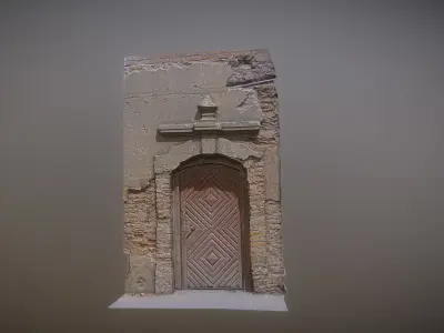 Old broken gate - door with relief decoration Low-poly 3D model