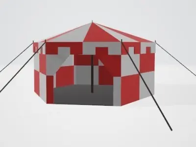 Medieval Tents in Red Green and Blue with interior space Low-poly 3D model