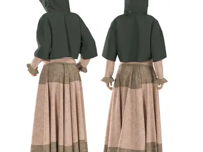 Authentic 3D Medieval Peasant Costume - Historic Folk Attire Low-poly 3D model