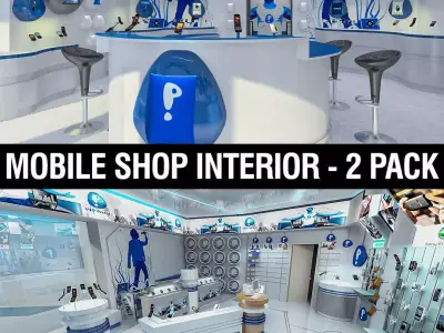 Mobile Shops Collection Low-poly 3D model