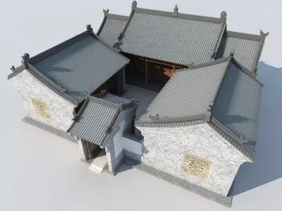 Chinese ancient architecture Low-poly 3D model