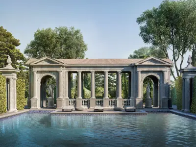 Exteriors swimming pool with classical columns Tuscan column 3D model