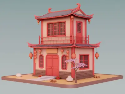 Stylized Chinese House 01 Low-poly 3D model