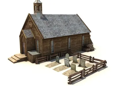 Low Poly Wild West Church Low-poly 3D model