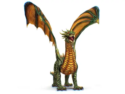 Green Dragon Creature Cartoon Style Low-poly 3D model