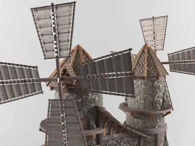 Medieval house in European style Low-poly 3D model