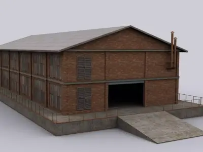 Brick hangar Low-poly 3D model