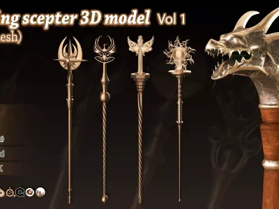 20 King Scepter 3D Model Basemesh Low-poly 3D model