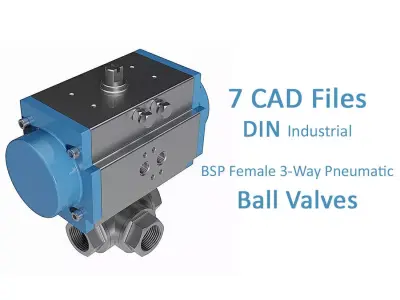 Three-Way Pneumatic Ball Valves - BSP Threaded Ends - 3D model