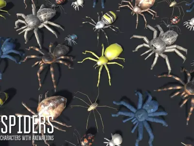 Spiders - characters with animations Low-poly 3D model